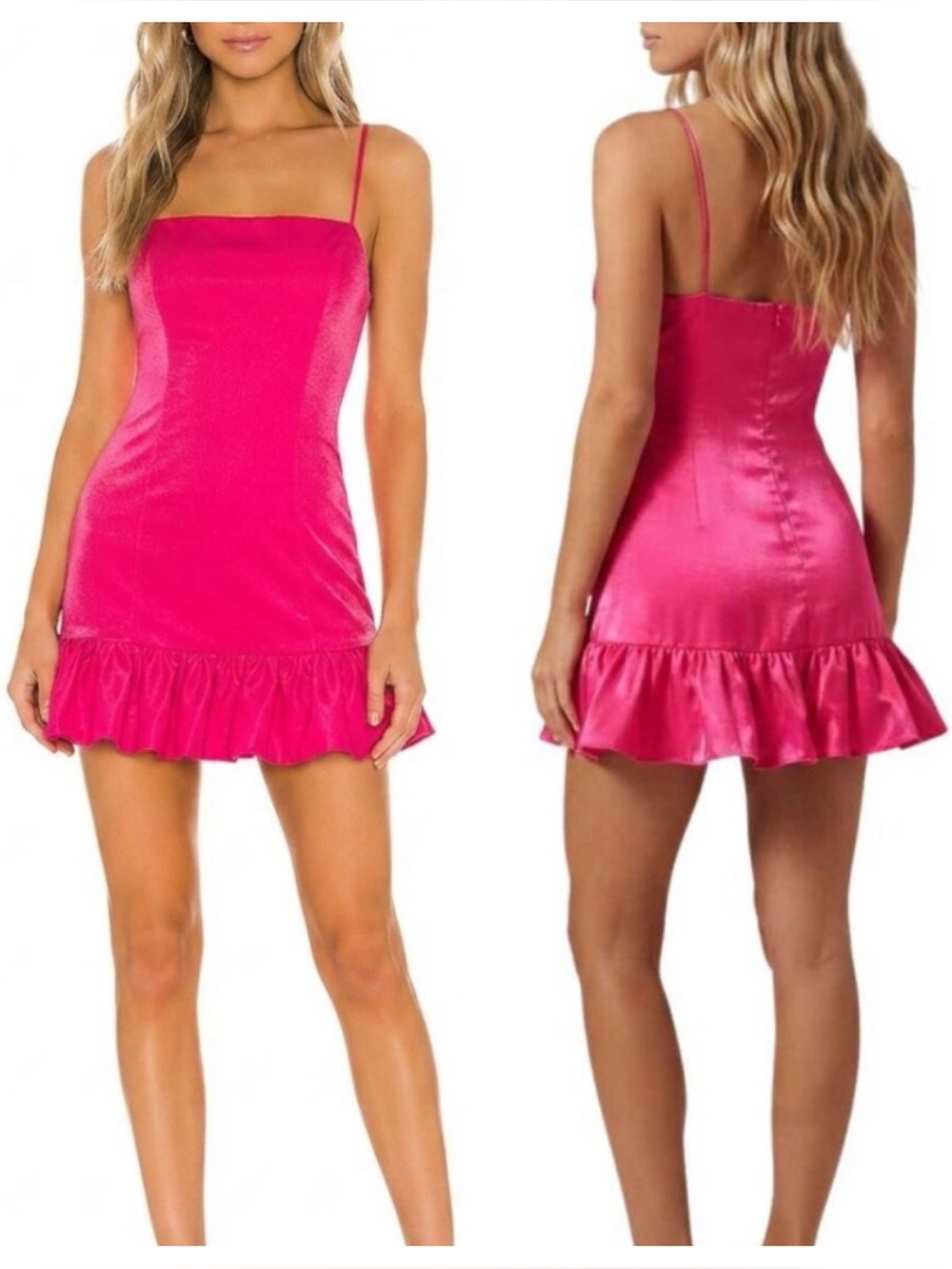 New! More To Come Hot Pink Ruffle Taffeta Strappy Mini Dress Small 57022